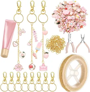VioraWhite 213 Pcs Lip Gloss Keychain Making Kit Bulk 100 Enamel Charms 32.81 ft Gold Chains for DIY Crafts Women