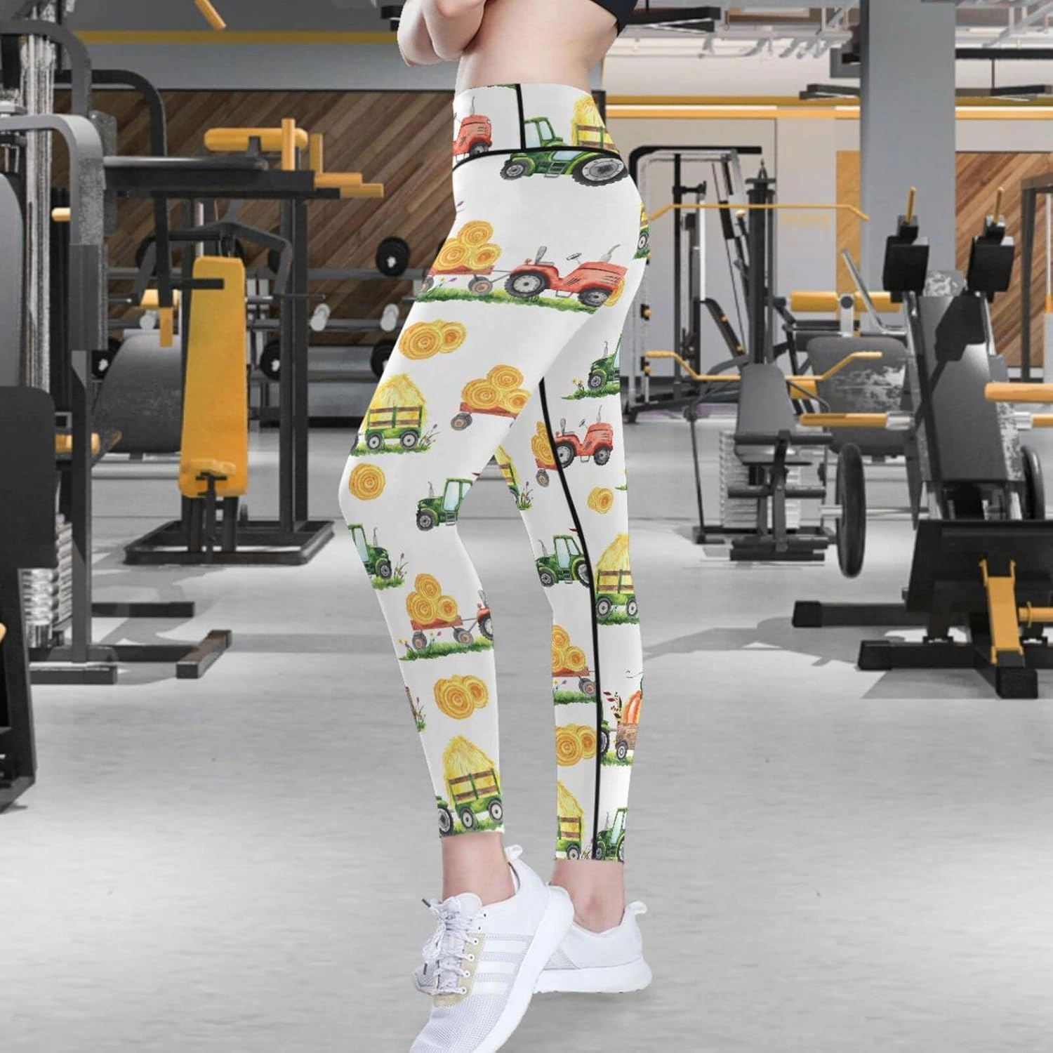 visesunny Pumpkin Tractor Trailer Leggings for Women High Waisted Tummy Control Workout Yoga Pants