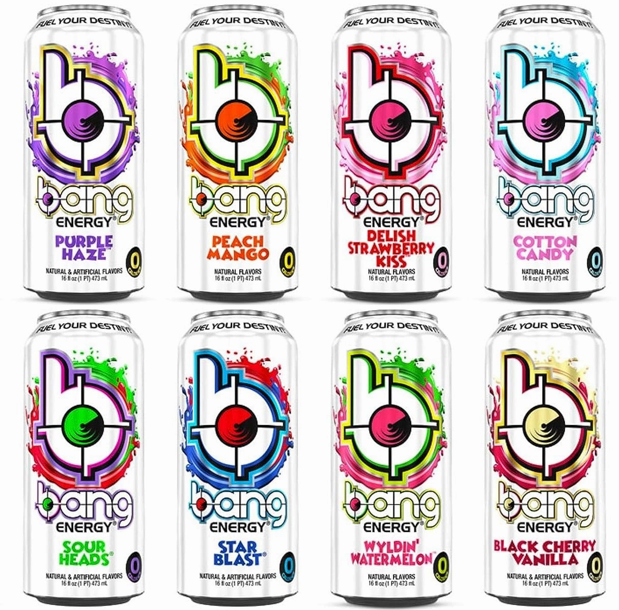 VPX Bang Variety Pack - Bangster Berry, Pina Colada, Purple Guava Pear, Peach Mango, Cotton Candy, Blue Razz, Sour Heads, Rainbow Unicorn