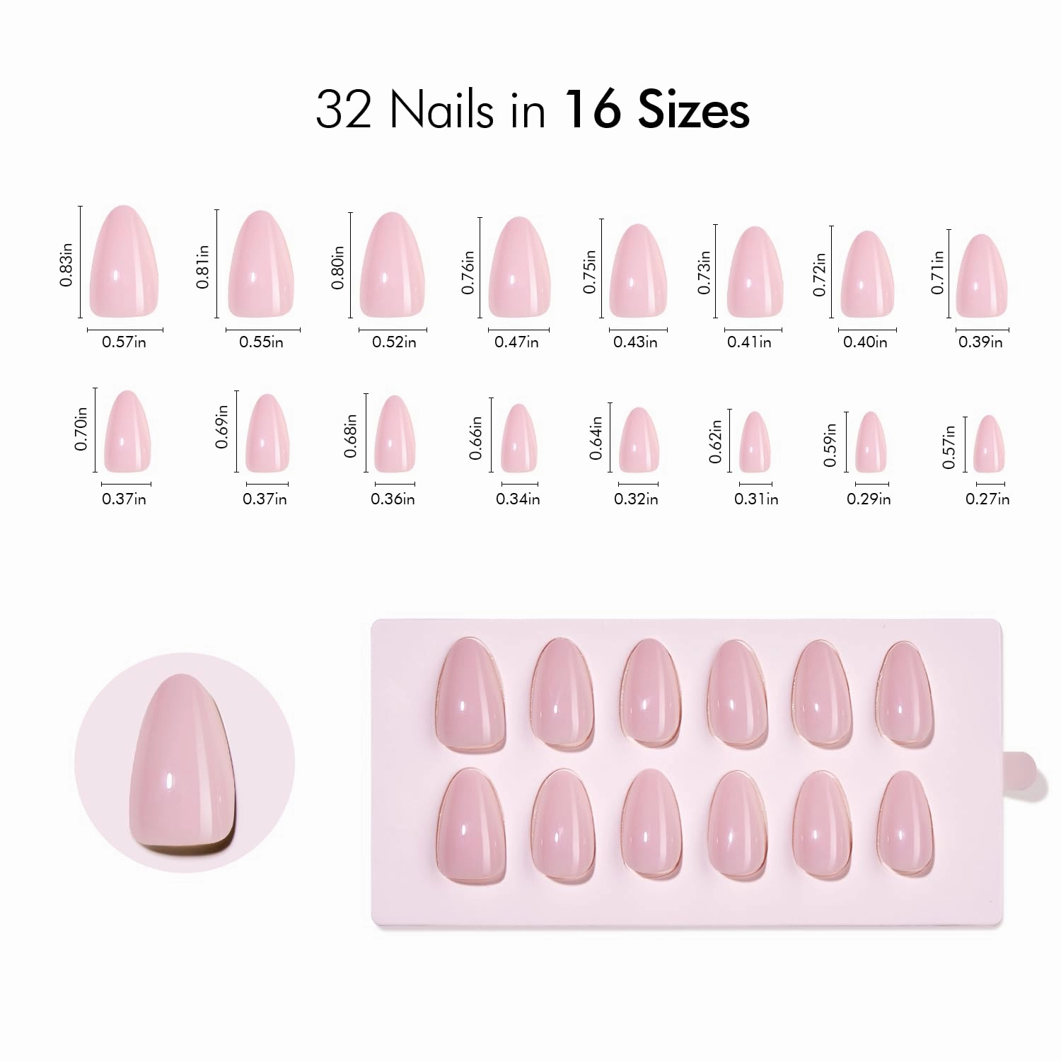 VSALON Press On Nails Short Almond, Sheer Pink Gel Jelly Fake Nails with UV Cure Glue, 28 Days Long Lasting No Pop-Off, Neutral Glue On Nails in 16 Sizes - 32 Stick On Nails Kit