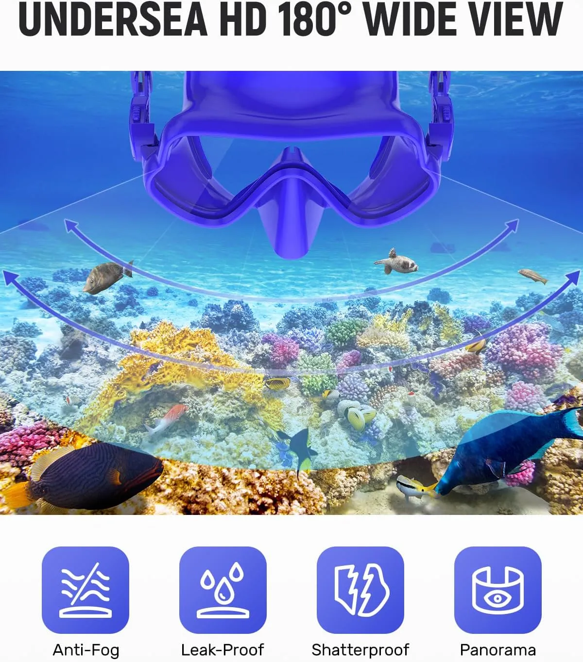 W WSTOO Full Silicone Swimming Goggles with Nose Cover,Panoramic View Antiglare Tempered Glass Snorkel Mask Anti-Fog&Leak for Swim Snorkeling Scuba Diving