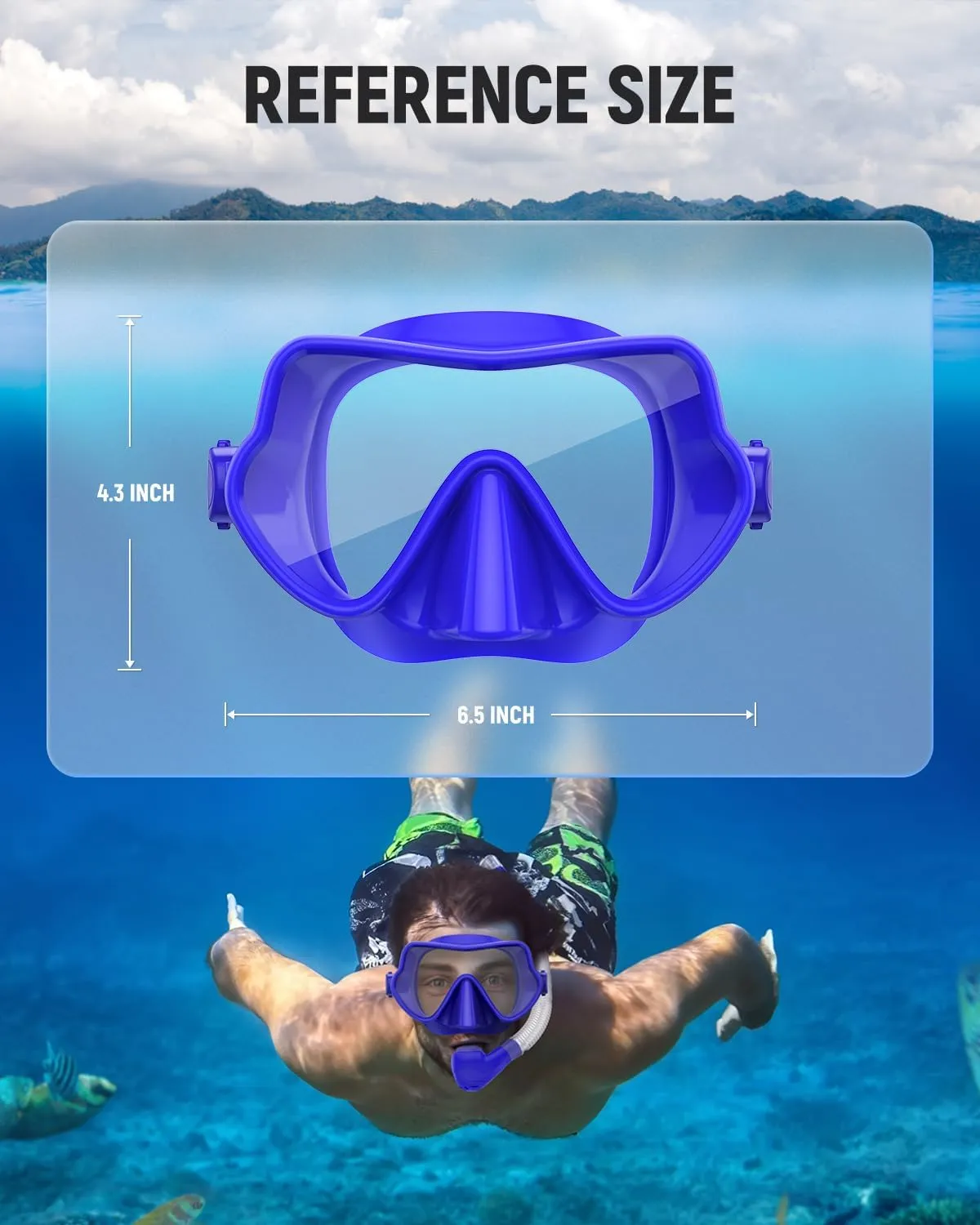 W WSTOO Full Silicone Swimming Goggles with Nose Cover,Panoramic View Antiglare Tempered Glass Snorkel Mask Anti-Fog&Leak for Swim Snorkeling Scuba Diving