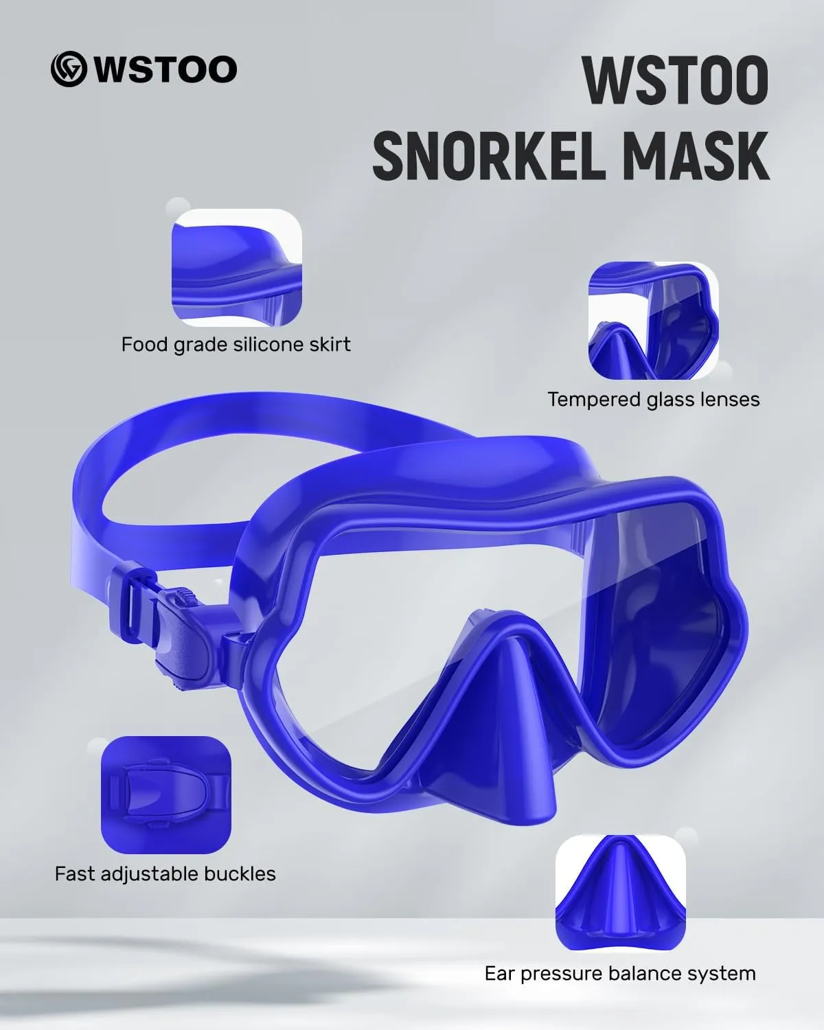 W WSTOO Full Silicone Swimming Goggles with Nose Cover,Panoramic View Antiglare Tempered Glass Snorkel Mask Anti-Fog&Leak for Swim Snorkeling Scuba Diving