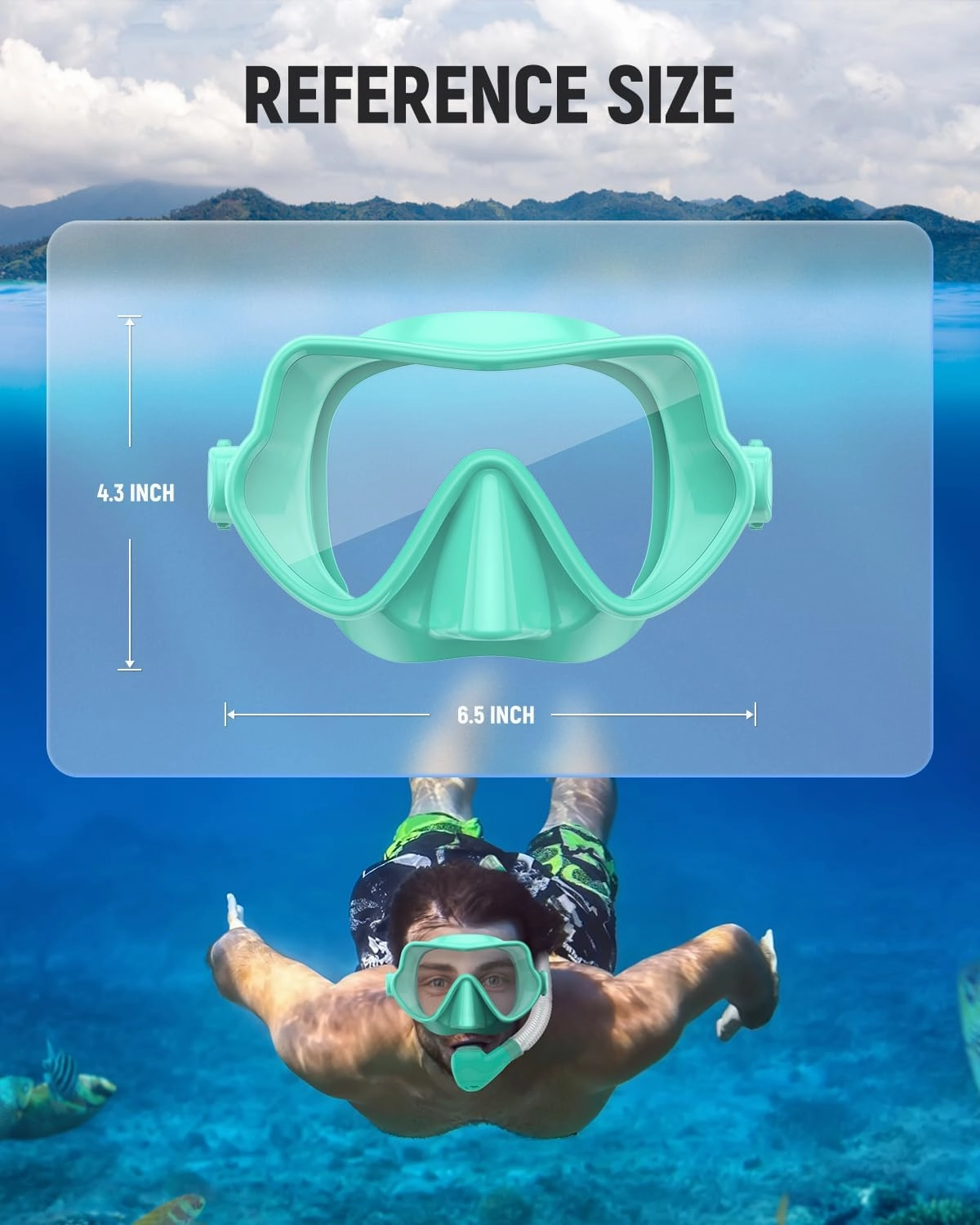W WSTOO Full Silicone Swim Goggles with Nose Cover, Panoramic Anti-Glare Tempered Glass Snorkeli Mask, Anti-Fog and Leak Proof, Swim and Snorkel Gear for Adult
