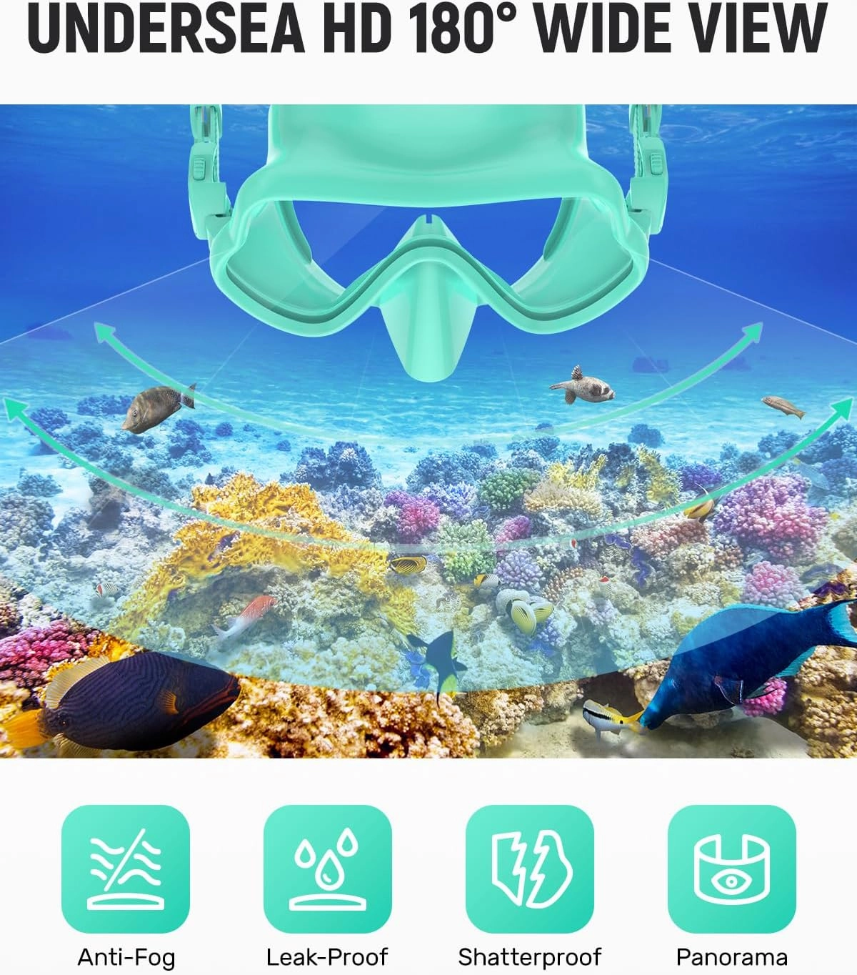 W WSTOO Full Silicone Swim Goggles with Nose Cover, Panoramic Anti-Glare Tempered Glass Snorkeli Mask, Anti-Fog and Leak Proof, Swim and Snorkel Gear for Adult