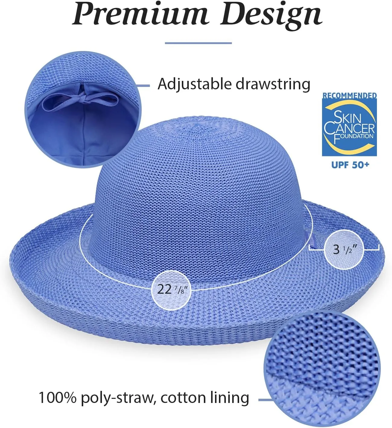 Wallaroo Hat Company Women’s Victoria Sun Hat – UPF 50  UV Protection, Wide Brim, Medium Size, Packable & Adjustable Sun Hat