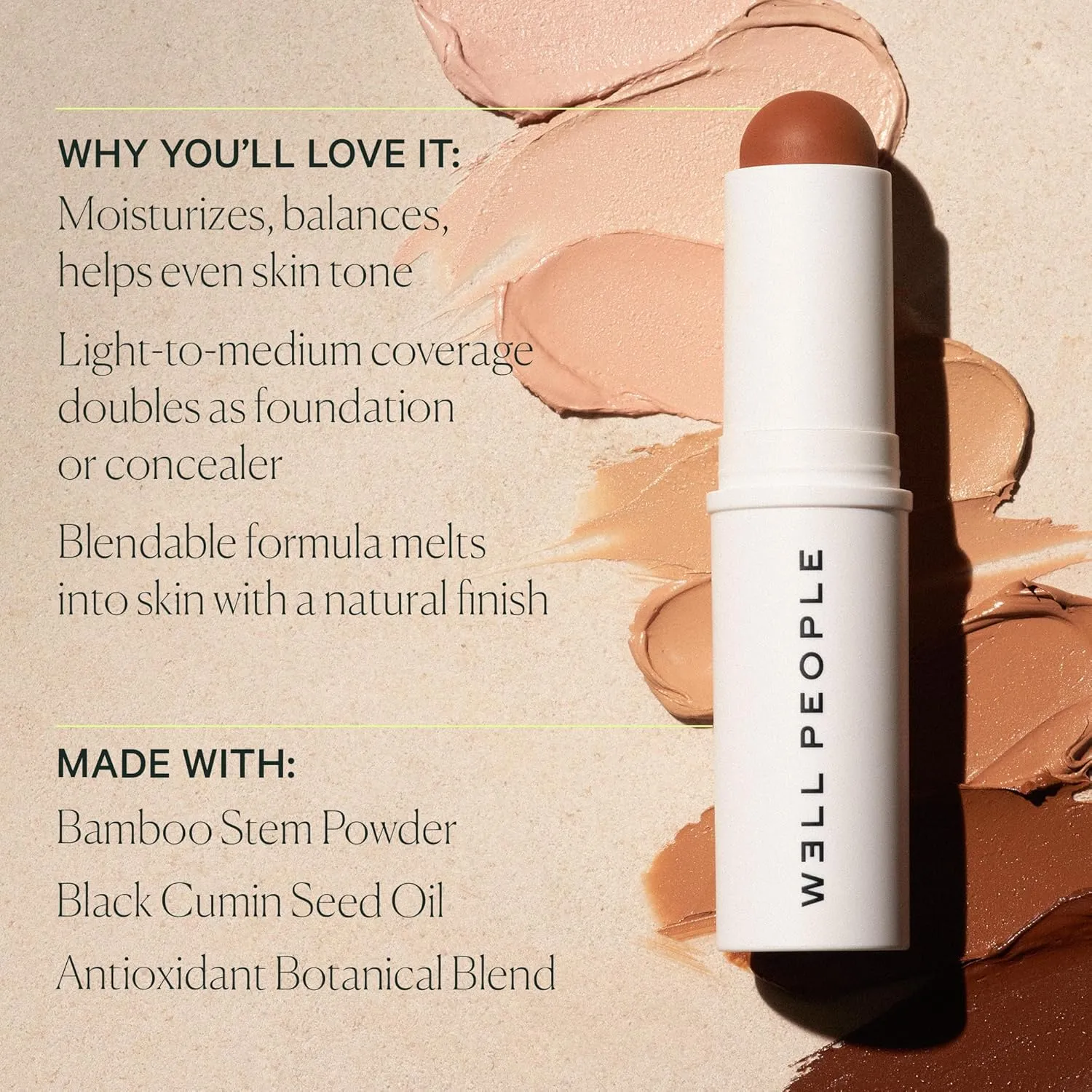 Well People Supernatural Complexion Stick Foundation   Concealer, Buildable, Light-to-Medium Coverage, Soft Matte Finish, Lightweight   Hydrating, Multi-Use, Vegan & Cruelty-Free, 18 Light Warm