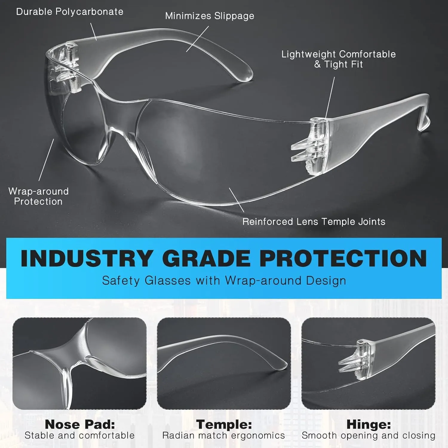 WFEANG Transparently Safety Glasses 30 Pair Protective Eyewear for Men Women ANSI Z87.1 Scratch & Impact Resistant Eye Protection for Work (15pack Clear   15pack Grey)