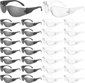 WFEANG Transparently Safety Glasses 30 Pair Protective Eyewear for Men Women ANSI Z87.1 Scratch & Impact Resistant Eye Protection for Work (15pack Clear   15pack Grey)