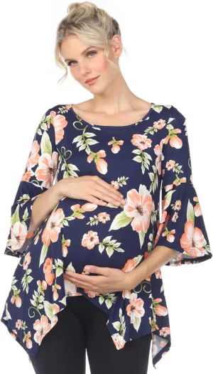white mark Women's Maternity Roche Bell Sleeves Flowy Printed Tunic Top