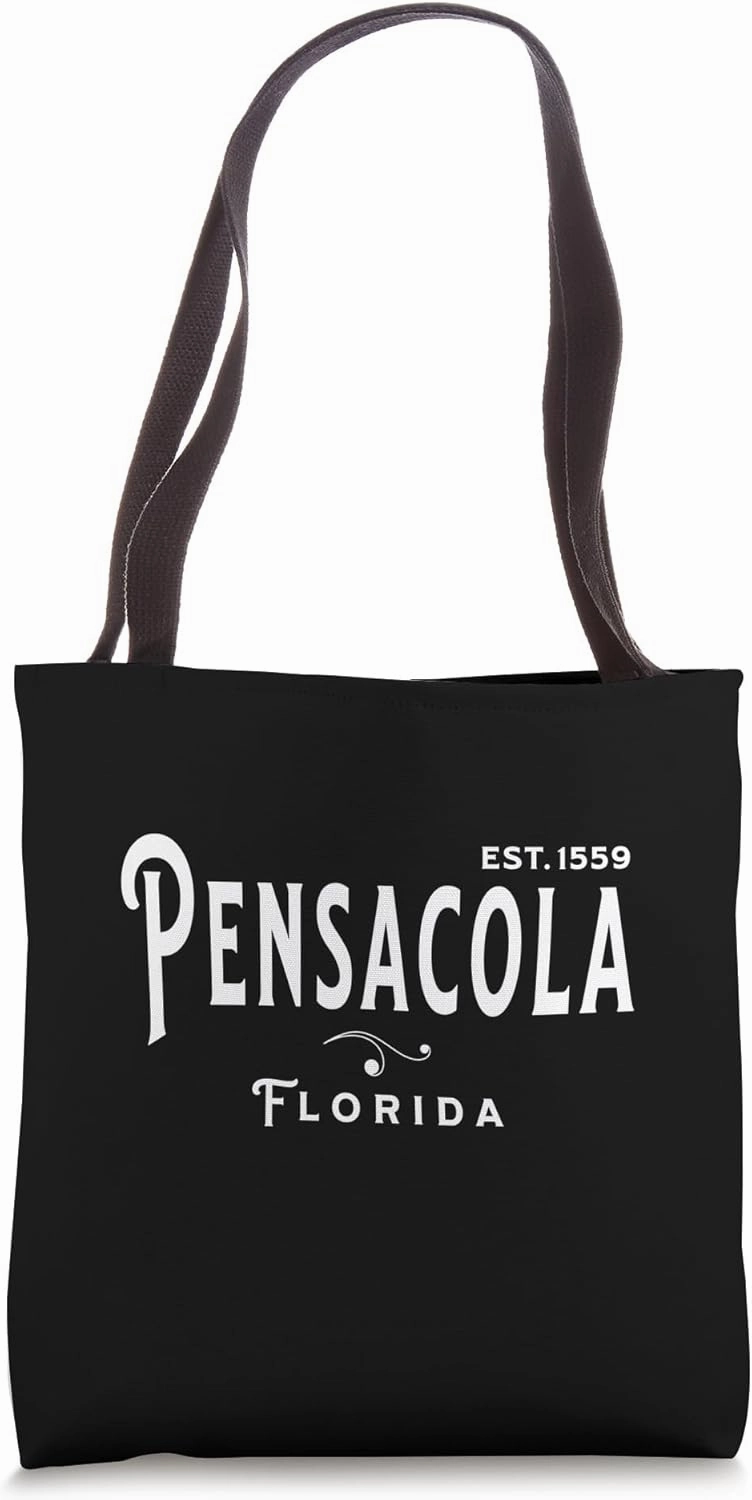 White Text FL Vintage Souvenir Visit Pensacola Florida Tote Bag