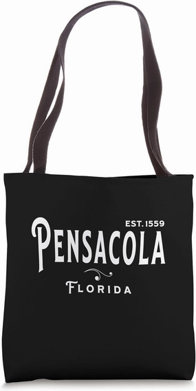 White Text FL Vintage Souvenir Visit Pensacola Florida Tote Bag