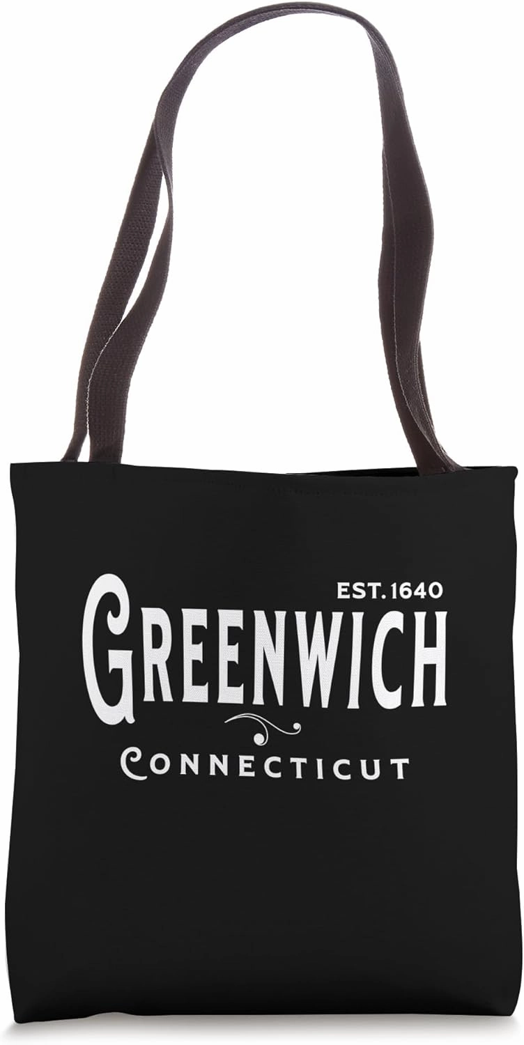 White Text Vintage CT Souvenir Visit Greenwich Connecticut Tote Bag