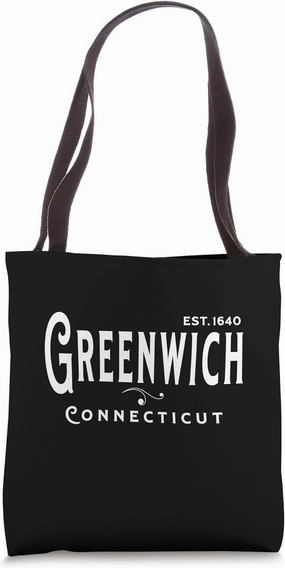 White Text Vintage CT Souvenir Visit Greenwich Connecticut Tote Bag