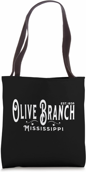 White Text Vintage Souvenir Visit Olive Branch Mississippi Tote Bag