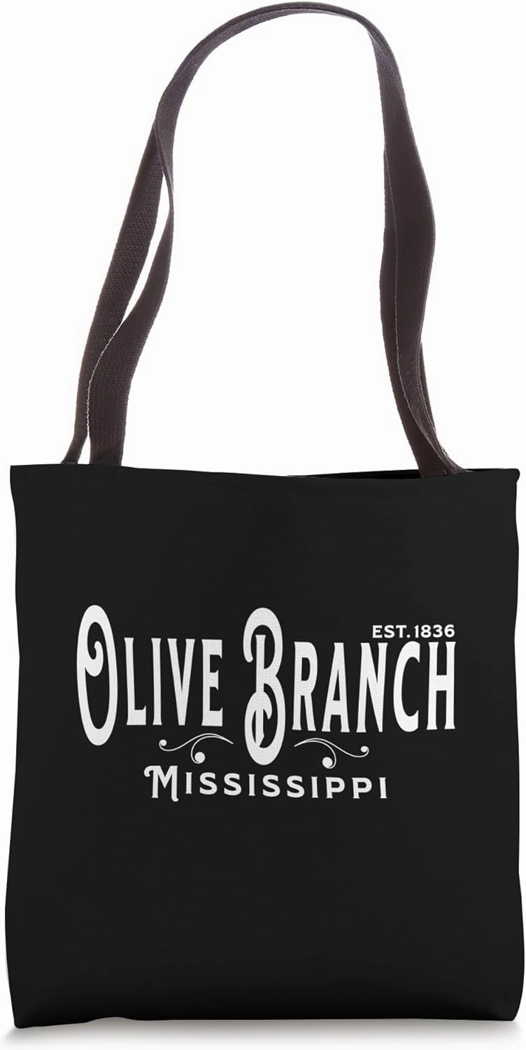 White Text Vintage Souvenir Visit Olive Branch Mississippi Tote Bag