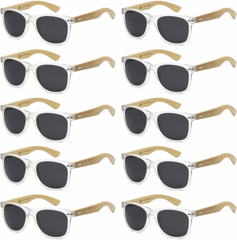 Wholesale Bamboo Sunglasses Retro 80's Wood Sunglasses Men-Cool Sunglasses for Men & Women-10 Pack