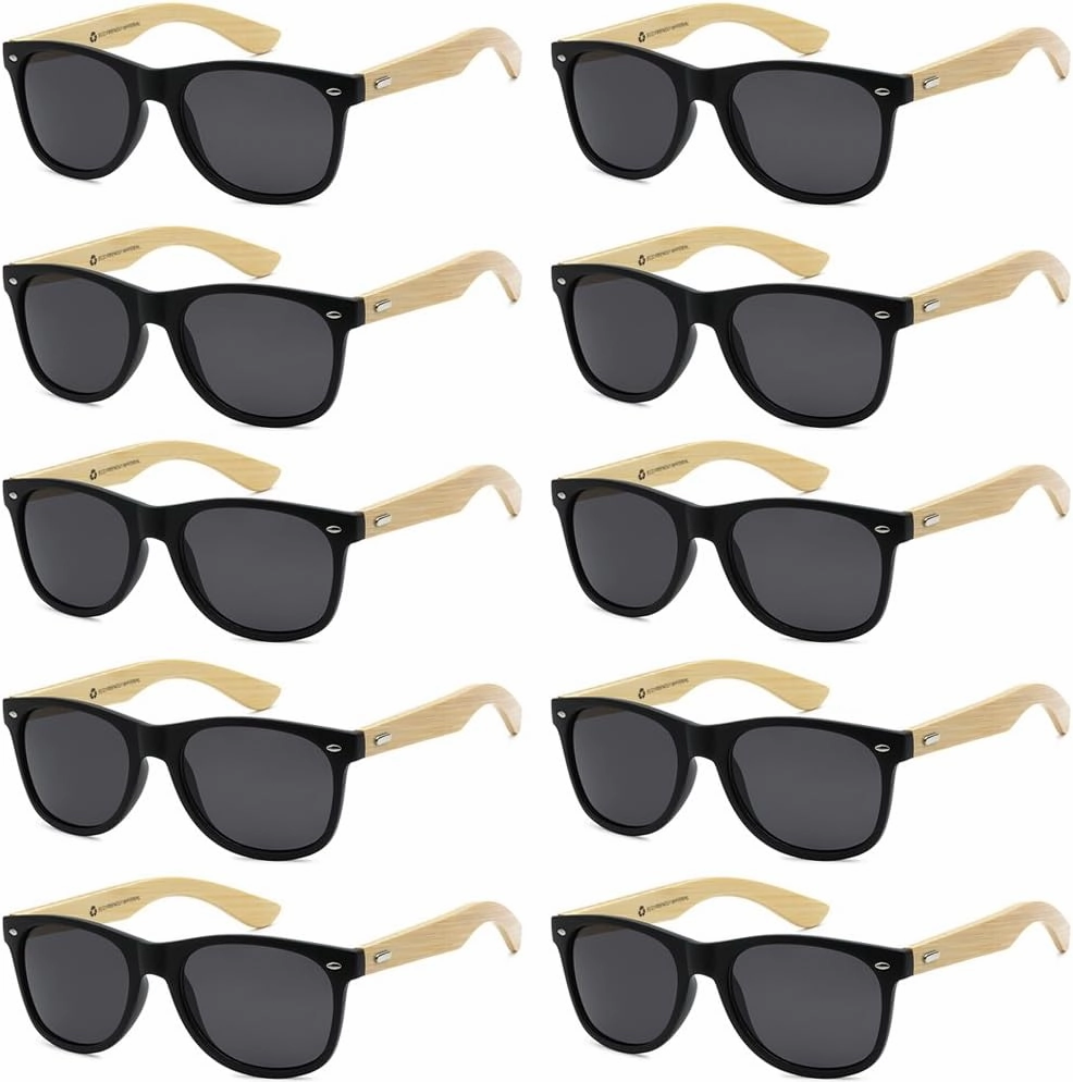 Wholesale Bamboo Sunglasses Retro 80's Wood Sunglasses Men-Cool Sunglasses for Men & Women-10 Pack