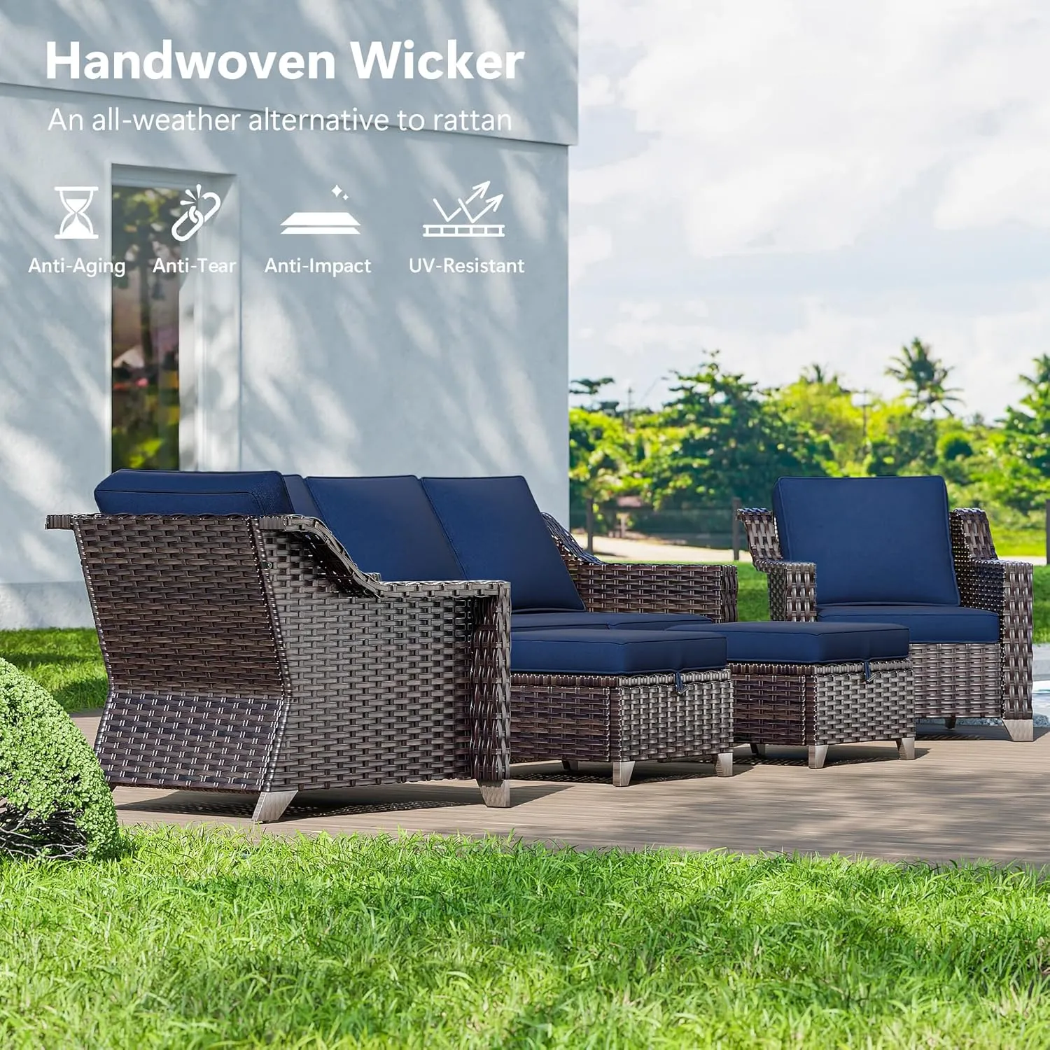 Wicker Patio Chairs Set of 2, Luxury Rattan Patio Furniture with Wide Armrest, Thickened Cushions, Outdoor Chairs for Deck, Porch Use