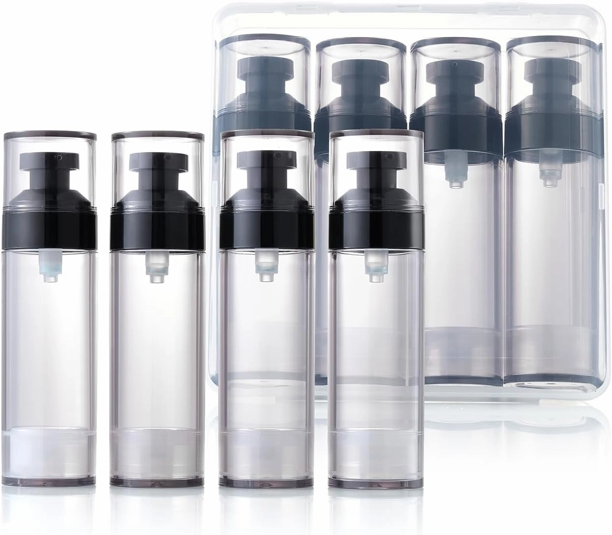 Wide Caliber airless Vacuum Pump Bottle, Reusable Cosmetics Pump Dispenser, DIY Easy Canned, Translucent Black Travel Size can be Packaged Separately Shampoo Light Lotion, etc. (1.7/oz, 4 Packs)