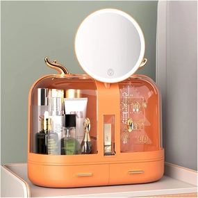 WIGSELBL Makeup Desk Cosmetic Storage Box Organizer with Drawers,Countertop Organizer for Cosmetics,Ideal for Bathroom and Bedroom Vanity Countertops,Desk Storage Holder for Lipstick (Color : Orange)