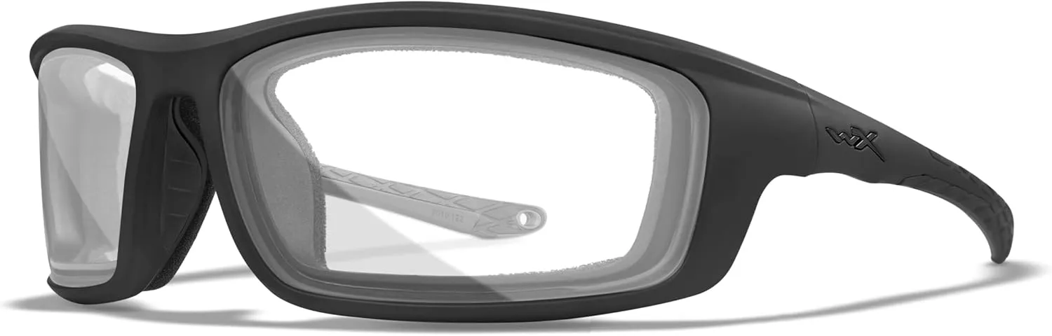 Wiley X WX Grid Sunglasses, Safety Glasses for Men and Women, UV Eye Protection for Shooting, Fishing, Biking, and Extreme Sports, Matte Black Frames, Clear Lenses