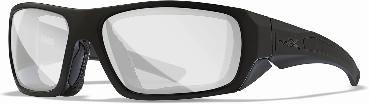 Wiley X Enzo Sunglasses, ANSI Z87 Safety Glasses for Men and Women, UV Eye Protection for Shooting, Fishing, Biking, and Extreme Sports, Matte Black Frames, Clear Lenses