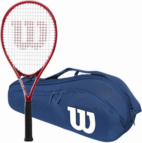 Wilson Federer Pro Staff Precision XL 110 Gloss Red Tennis Racquet in Grip Size 4 3/8" Bundled with a Navy Advantage II Tennis Bag (Incredible Feel and Control)