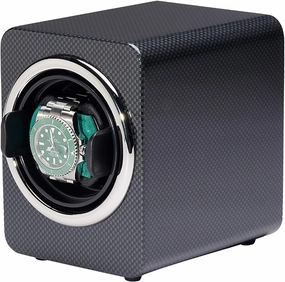 Winding Box Watch Winders - Mini Single Watch Shaker Color Watch Storage Box Automatic Mechanical Watch Winding Box Dual，Carbon Fiber Black