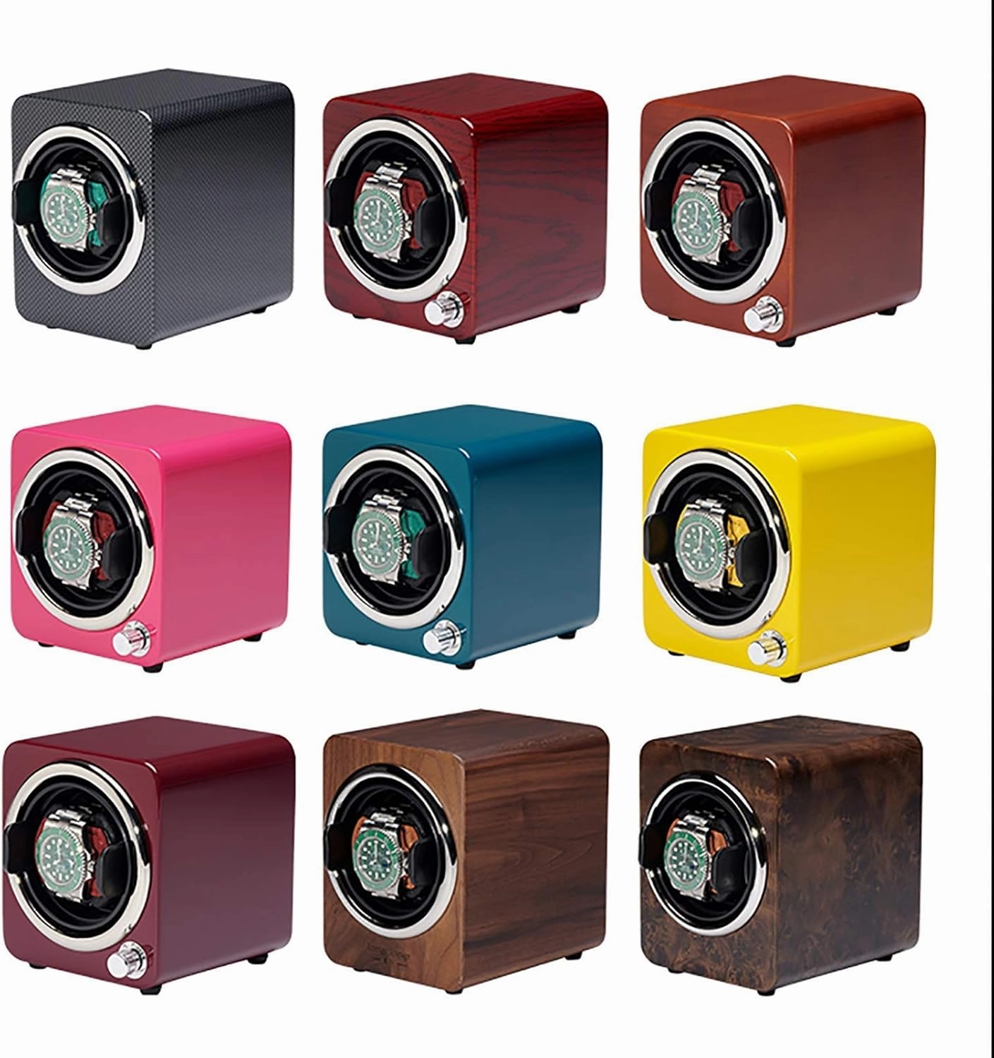 Winding Box Watch Winders - Mini Single Watch Shaker Color Watch Storage Box Automatic Mechanical Watch Winding Box Dual，Carbon Fiber Black