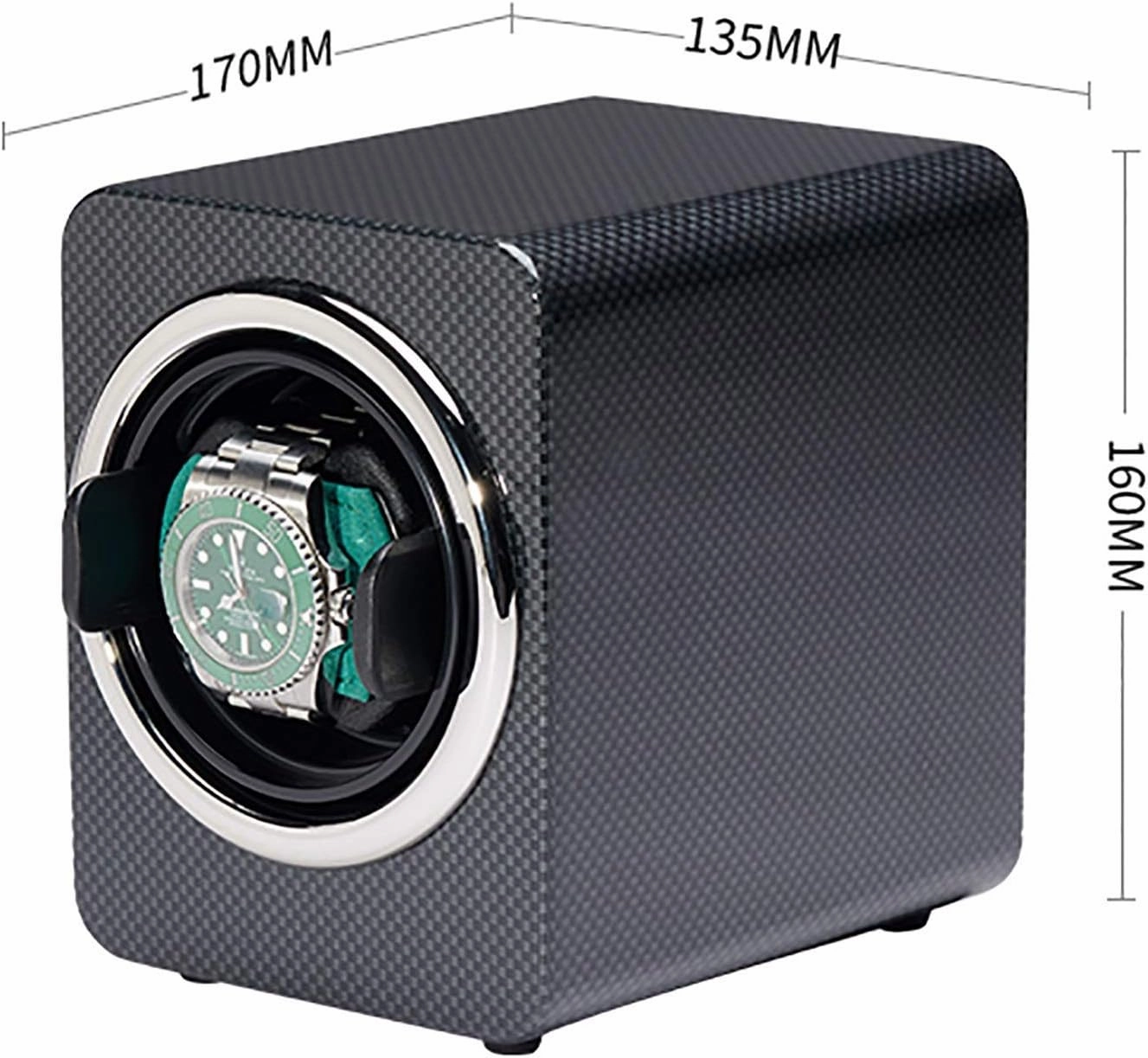 Winding Box Watch Winders - Mini Single Watch Shaker Color Watch Storage Box Automatic Mechanical Watch Winding Box Dual，Carbon Fiber Black