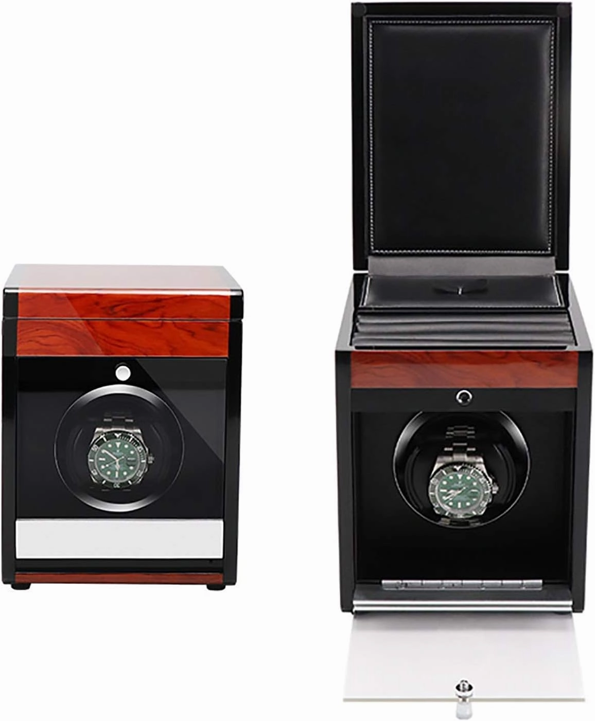 Winding Box Watch Winders - Wooden Watch Storage Case Smart Watches Winder With Led Light Mechanical Watch Automatic Shaker With Access Control Watch Winding Box (Red Wood Grain Pa,Black Paint-1 (Bla
