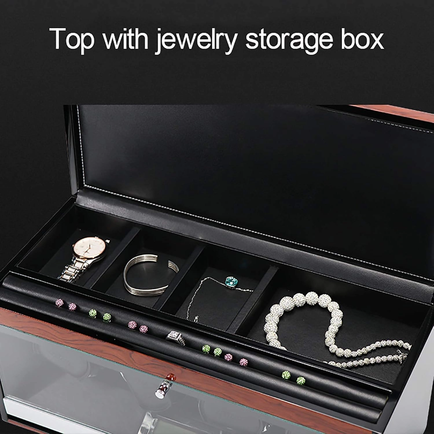 Winding Box Watch Winders - Wooden Watch Storage Case Smart Watches Winder With Led Light Mechanical Watch Automatic Shaker With Access Control Watch Winding Box (Red Wood Grain Pa,Black Paint-1 (Bla