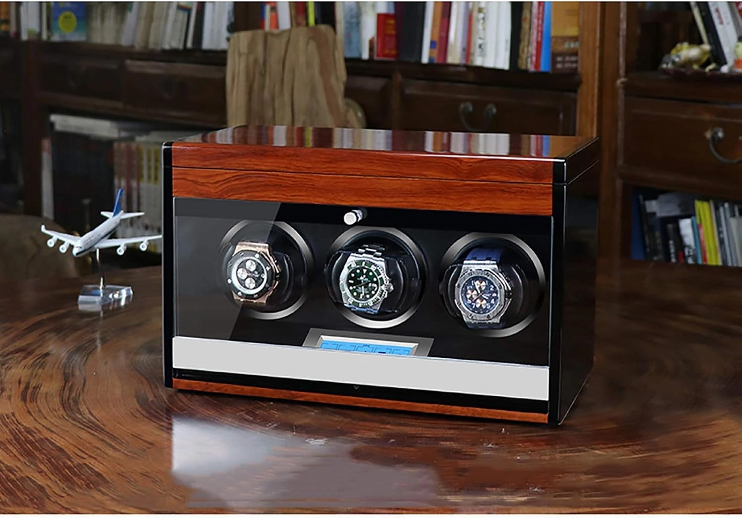 Winding Box Watch Winders - Wooden Watch Storage Case Smart Watches Winder With Led Light Mechanical Watch Automatic Shaker With Access Control Watch Winding Box (Red Wood Grain Pa,Black Paint-1 (Bla