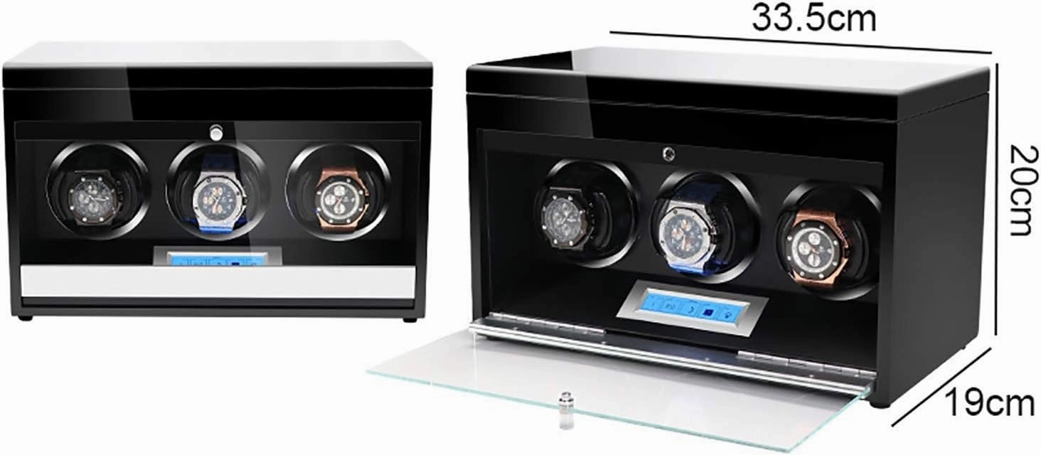 Winding Box Watch Winders - Wooden Watch Storage Case Smart Watches Winder With Led Light Mechanical Watch Automatic Shaker With Access Control Watch Winding Box (Red Wood Grain Pa,Black Paint-1 (Bla