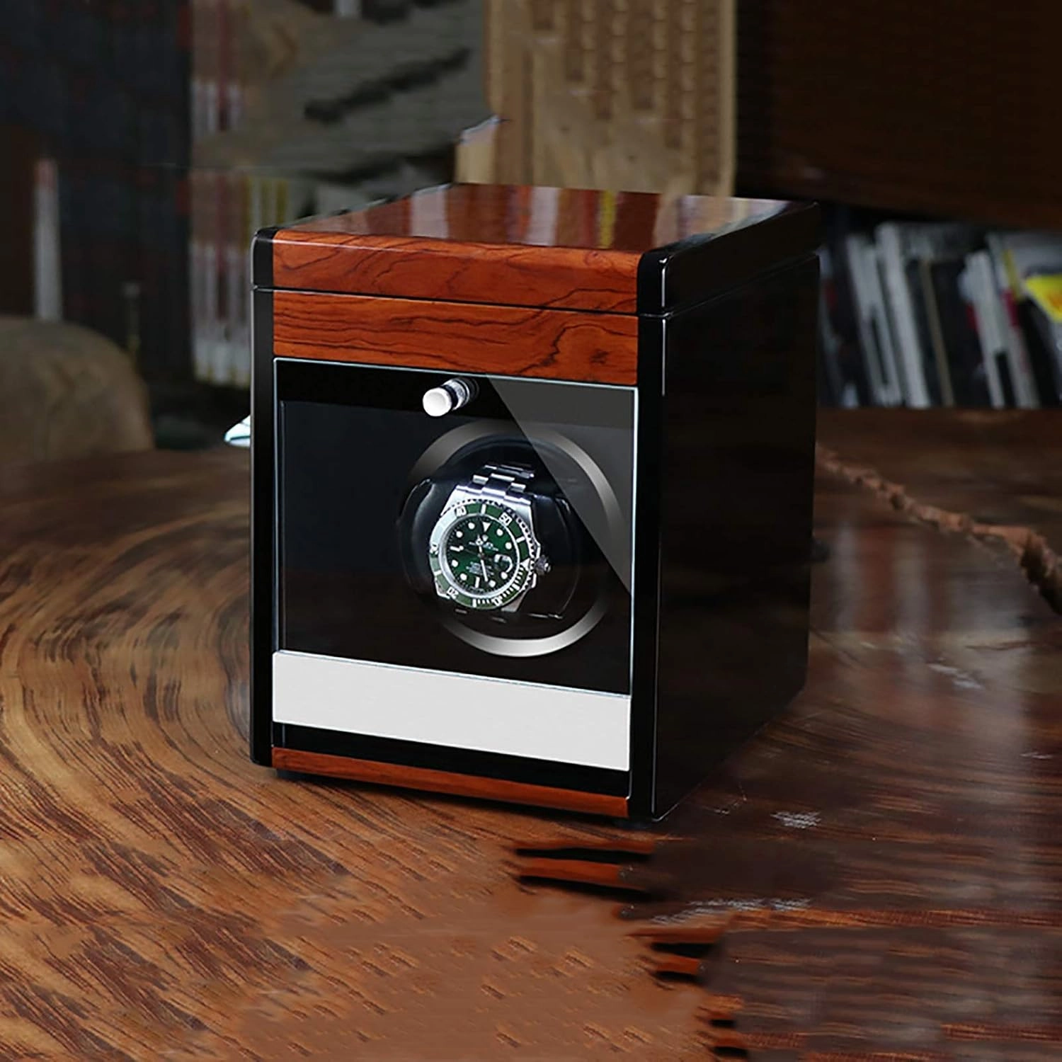 Winding Box Watch Winders - Wooden Watch Storage Case Smart Watches Winder With Led Light Mechanical Watch Automatic Shaker With Access Control Watch Winding Box (Red Wood Grain Pa,Black Paint-1 (Bla