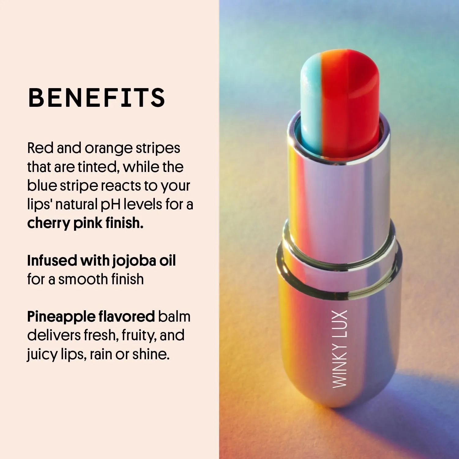 Winky Lux Rainbow Tri Tinted Lip Balm – Hydrating, Nourishing Lip Care with Jojoba Oil & Vitamin E, Sheer Pink Tint, Moisturizes & Softens Dry Lips, Buttery Soft with Juicy Finish