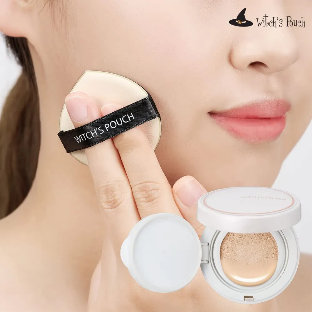 Witch's Pouch Essence Serum Facial Deep Hydration Radiant Barrier BB Cushion Foundation SPF38 PA   Cover Long Lasting Toneup Moisture Korean Makeup (23 Natural Beige)