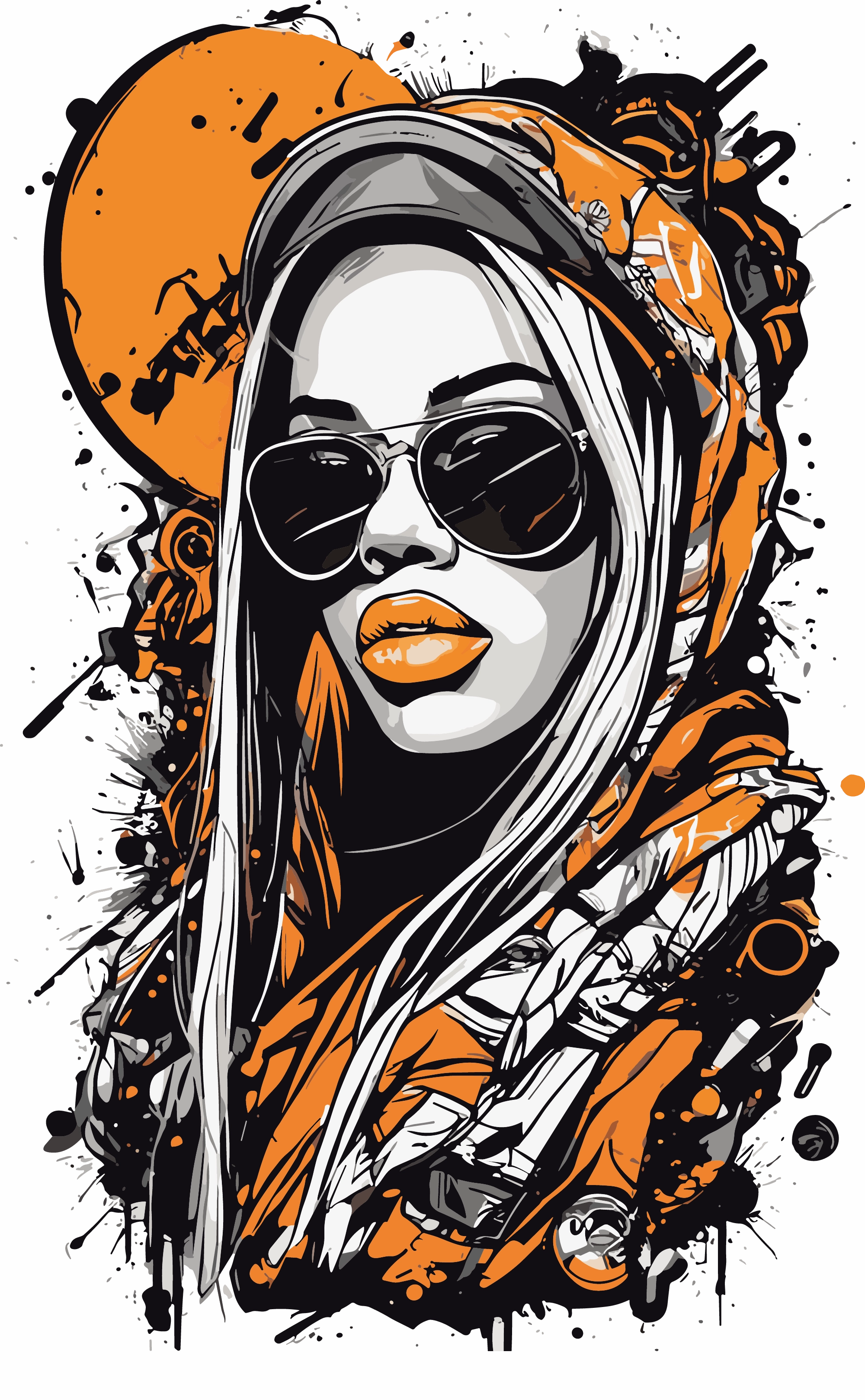Woman With Orange Lipstick Color Drip DTF (direct-to-film) Transfer