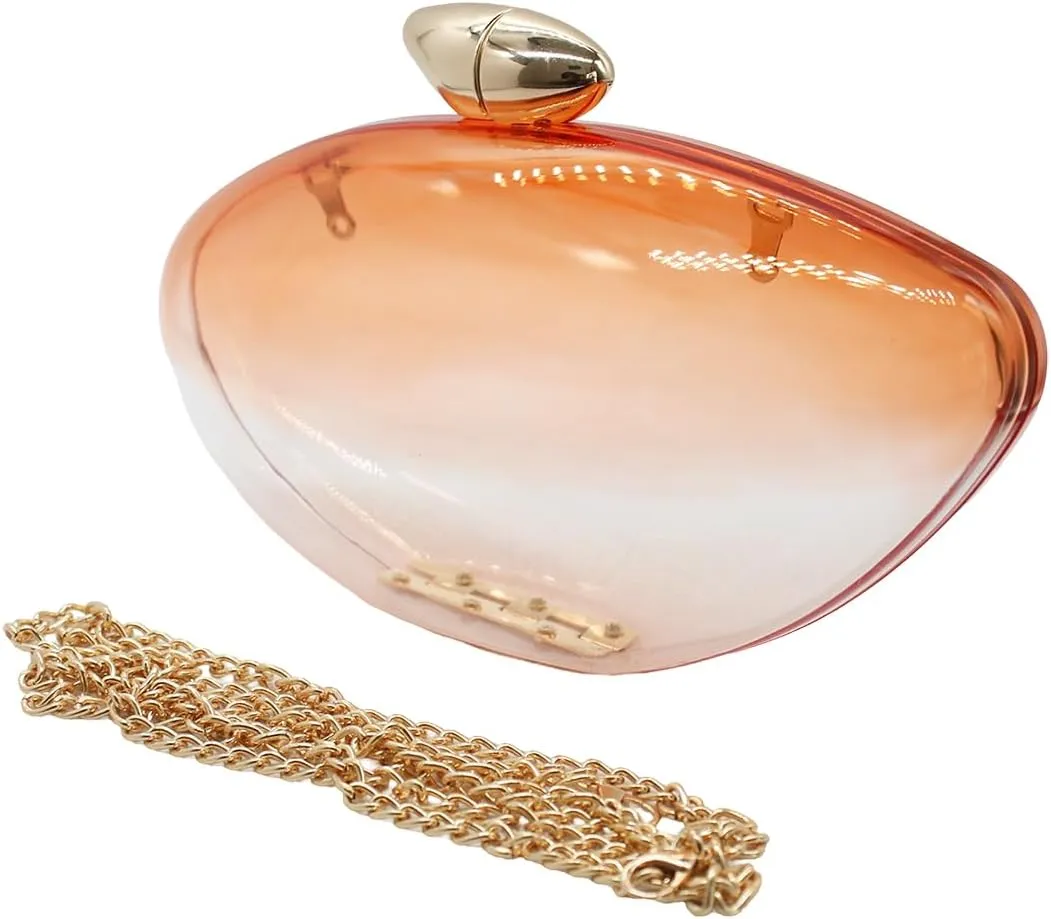 Women Acrylic Evening Clutch Purse Unique Clear Handbag with Detachable Chain for Wedding Party Prom, Orange
