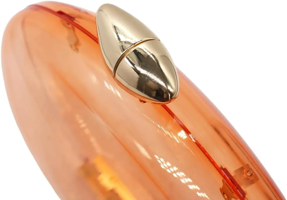 Women Acrylic Evening Clutch Purse Unique Clear Handbag with Detachable Chain for Wedding Party Prom, Orange