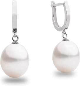 Women Pearl Earrings, Fresh Water Cultured Pearls Drop Shape 10,5-11 mm White, Lavender, Peach and treated Grey and Black colours by Secret & You | Sterling Silver 925