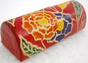 Women's Hand Embossed Colorful Floral Orange Design Lipstick case with Mirror-Shantiniketan Pure Leather
