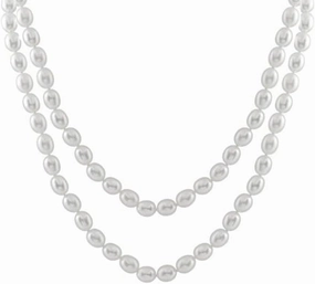 Women's Long Beaded Pearl Necklace - Natural Freshwater 8-9mm Baroque Pearls in White, Black, Pink, and Multicolor - 48 Inches