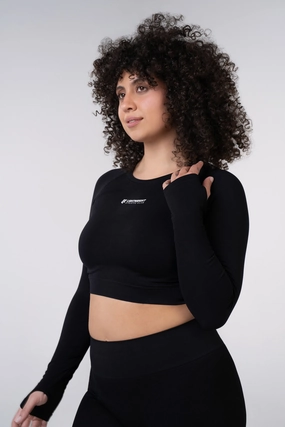 Women's Long Sleeve Compression Crop - Black