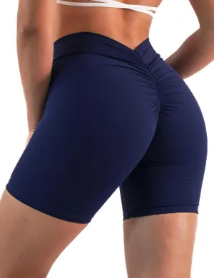 Women's High Waisted Workout Shorts - Butt Lifting Yoga Short Pants with V-Cut Back, 4-Way Stretch Gym Biker Shorts