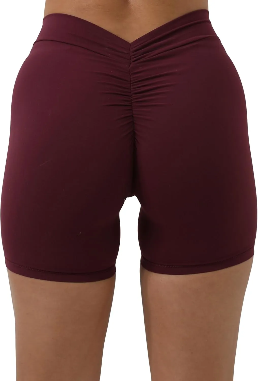 Women's High Waisted Workout Shorts - Butt Lifting Yoga Short Pants with V-Cut Back, 4-Way Stretch Gym Biker Shorts