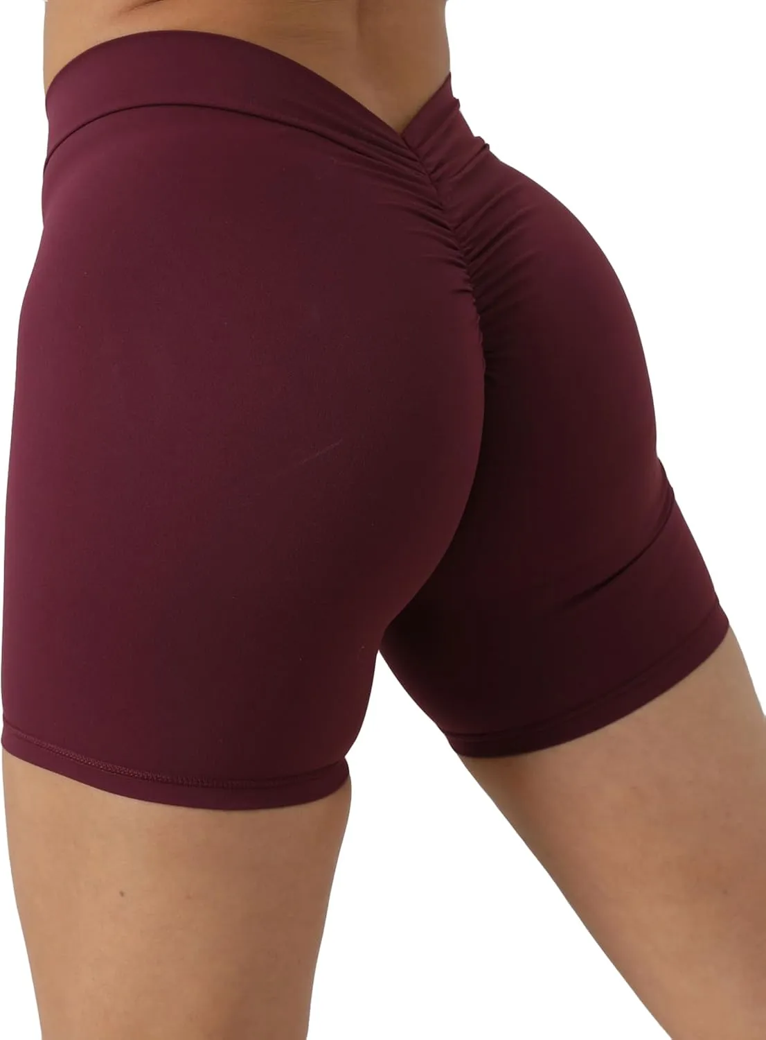 Women's High Waisted Workout Shorts - Butt Lifting Yoga Short Pants with V-Cut Back, 4-Way Stretch Gym Biker Shorts