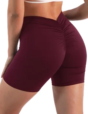 Women's High Waisted Workout Shorts - Butt Lifting Yoga Short Pants with V-Cut Back, 4-Way Stretch Gym Biker Shorts