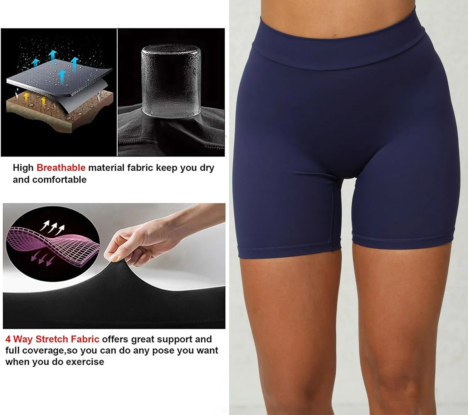 Women's High Waisted Workout Shorts - Butt Lifting Yoga Short Pants with V-Cut Back, 4-Way Stretch Gym Biker Shorts
